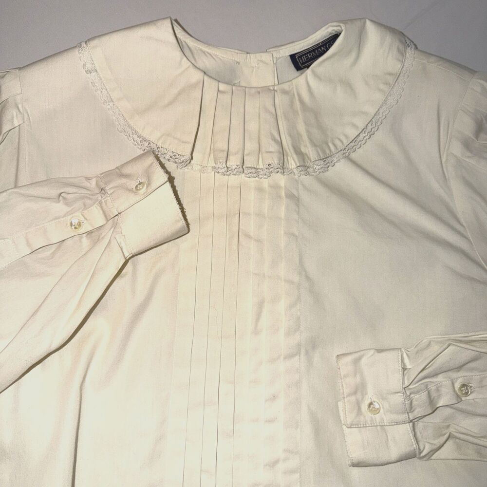 Vtg Herman Geist Victorian Blouse Ruffle Lace Cream Ivory Sz 10 Cosplay Academia - Picture 2 of 14